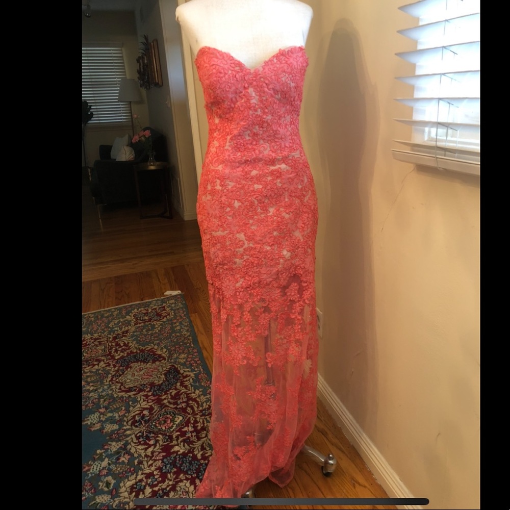 Coral lace gown